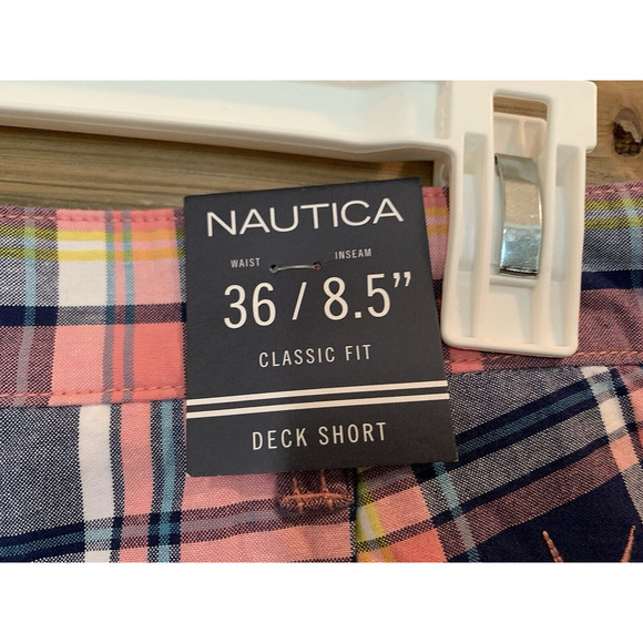 NWT NAUTICA Classic Fit Shrimp Pink Blue Dress Casual Deck Shorts Men's Size 36 - Picture 8 of 11